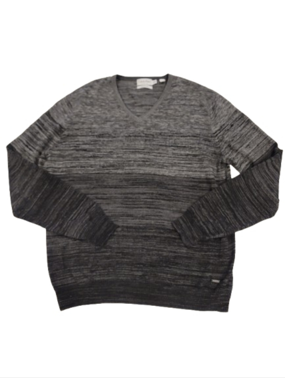 Calvin Klein Premium Cotton Silk V Neck Sweater Striated Ombre Gray XL - Picture 2 of 10